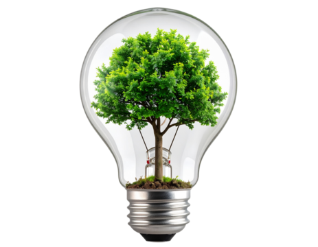 Green energy bulb with nature inside – environmental innovation PNG
