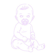 Cute Baby with Pacifier Line Art Illustration