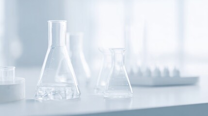 photograph sleek white laboratory equipment neatly arranged on surface leaving ample copy space to emphasize minimalistic