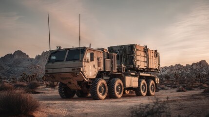 Fototapeta premium Mobile Launcher System in Desert Landscape at Sunset