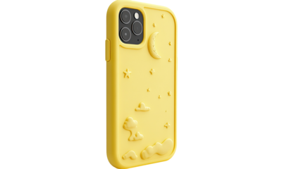 Yellow phone case with moon and stars design