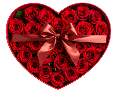  Romantic heart-shaped gift box filled with red roses – PNG transparent background