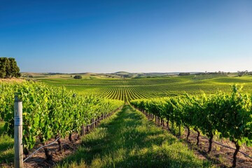 Obraz premium Expansive vineyard vista under a vibrant blue sky