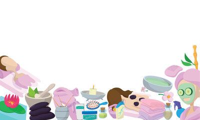 Spa and beauty treatments frame with women relaxing and enjoying wellness procedures