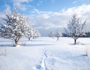 Fototapeta premium Snowy landscape with trees