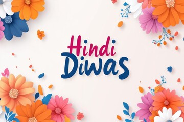 Hindi Diwas Celebration: A vibrant floral composition celebrating the Hindi Diwas with the word 'Hindi Diwas' in a creative typography.
