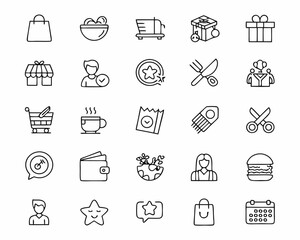 Collection of shopping and lifestyle icons in outline style