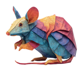 Colorful origami mouse sculpture decorative piece creative environment view isolated on transparent background