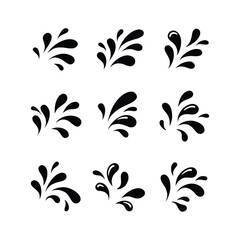 Nine Black Ink Splatter Brush Strokes Isolated on White Background splash