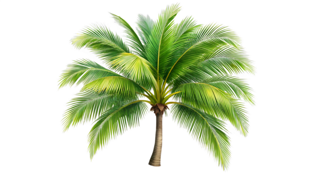 single coconut palm tree with green fronds isolated on white and transparent background - Powered by Adobe