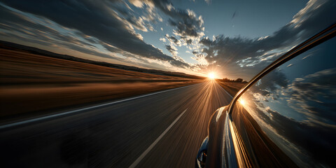Driving at high speed along an empty road creates a stunning motion blur effect, showcasing the thrill of speed and the dynamic nature of driving in such an open space.