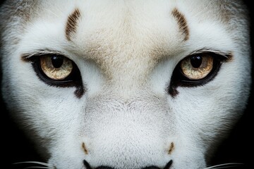 Close-up on a white panther eyes on black 