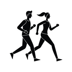 Silhouette illustration of a man and woman running together in sync