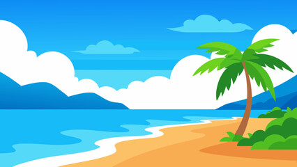 tropical beach with palm trees and sea