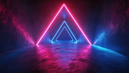 Neon triangle tunnel, dark, textured
