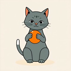 The cat is holding an orange