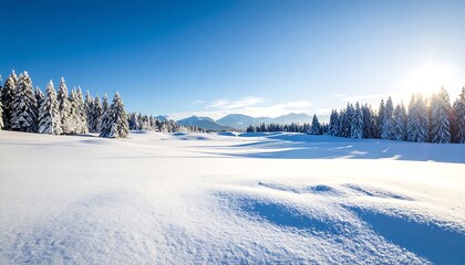 Obraz premium Snowy mountain landscape, bright sunlight