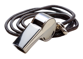  silver whistle with black cord referee official isolated on white background PNG, AI GENERATED