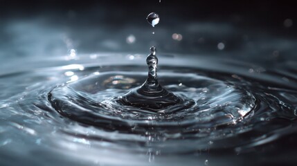Droplet Hitting Calm Water Surface in Slow Motion Capture Moment