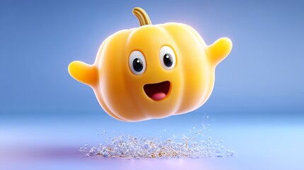 Cheerful Cartoon Pumpkin Character with Open Arms and Sparkling Effects on Bright Background