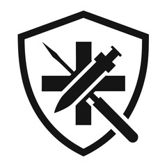 Medical shield with syringe and scalpel icon