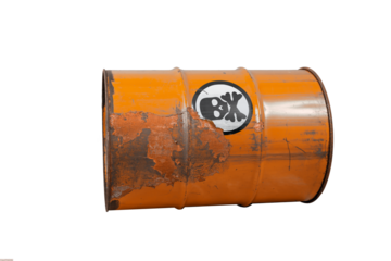 Barrel with toxic waste. Biohazard warning sign human skull with two crossed bones behind it. The symbol indicates that hazardous products death or poisoning. Rusty dangerous barrel with pathogens age