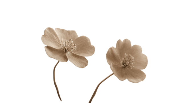 Sepia-toned close-up of two flowers