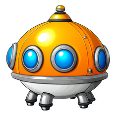 Cartoon Spaceship with Yellow Body Blue Windows and Silver Accents on Transparent Background