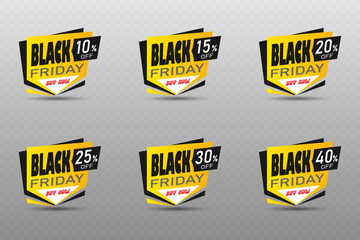 Set of stickers with a black friday discount offer.