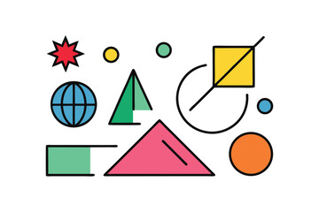 Single Line Doodle Art Simple Cat Illustration with Geometric Shapes and Clean Design