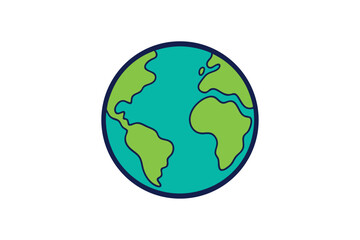 Single Globe Doodle Vector Art Illustration on White Background with Color Accents