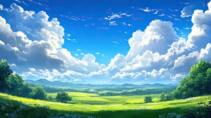 Blue Sky with Fluffy Clouds - Nature Landscape Background 