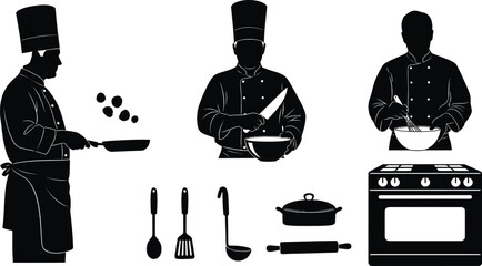 Professional chef preparing delicious meals with passion, perfect for culinary arts promotions and restaurant marketing, showcasing culinary skills