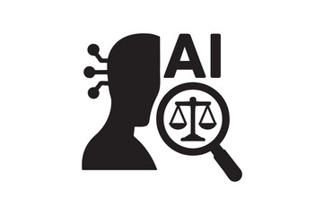 AI bias detection magnifying glass silhouette vector art illustration on white background