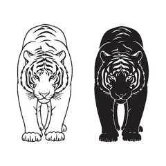 Innate Stealth Manifested - Tiger Vector Creation - Smoothly Rendered Silhouette and Lineart Set - Tiger silhouette - Tiger lineart - Tiger vector - vector set of Tiger

