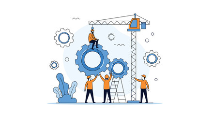 Teamwork and collaboration building complex mechanisms together on a project development