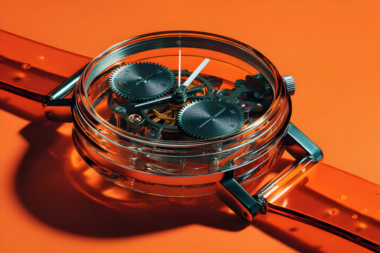 Elegant timepiece with a sleek design set against a vibrant orange background showcasing craftsmanship and precision in watchmaking