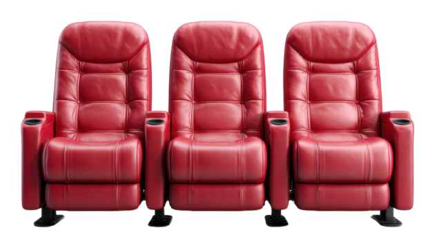Home theater seating arrangement red recliners living room furniture modern design isolated on transparent background