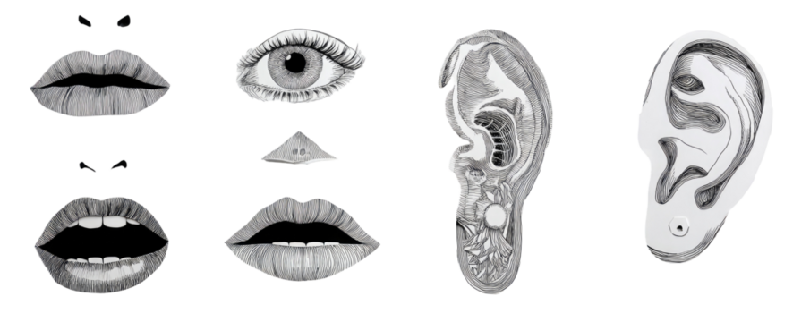 Anatomical sketch of human face features