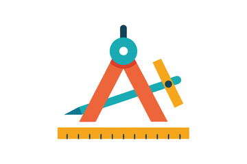 Hand Drawn Ruler and Compass Illustration Geometric Design with Construction Tool Elements