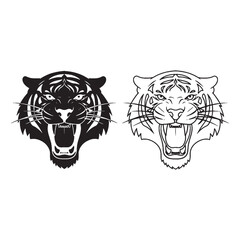 Piercing Gaze Implied - Tiger Features Render - Bold Silhouette and Intricate Lineart Set - Tiger silhouette - Tiger lineart - Tiger vector - vector set of Tiger

