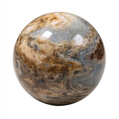 Polished petrified wood sphere isolated on white background