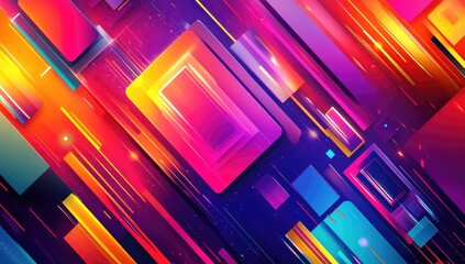 Vibrant abstract design with overlapping geometric shapes in a dynamic, fast-paced style.  Bold colors and bright highlights create a sense of energy and movement