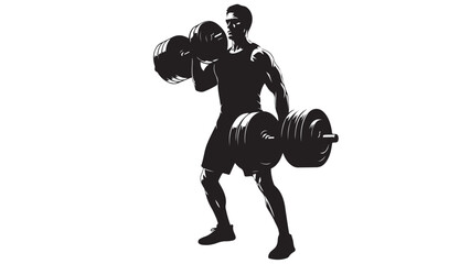 Silhouette of a muscular man lifting weights, vector illustration