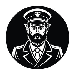 Captain Silhouette Vector Art Strong Beard Man Icon on White Background