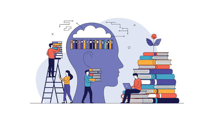 Illustrating the process of knowledge acquisition and information gathering through education and learning