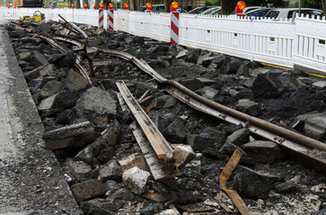 Demolished Tram Tracks Urban Rubble
