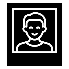 Portrait Photo Glyph Black Silhouette Icon Vector Design - Framed image of a person, representing a personal portrait or profile picture