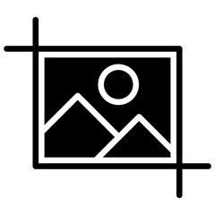 Photo Crop Glyph Black Silhouette Icon Vector Design - Image with cropping frame, symbolizing photo editing, framing, or image adjustment