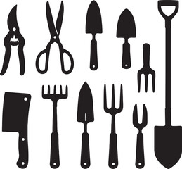 Gardening tools equipment set silhouette design vector illustration